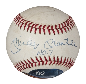Mickey Mantle Autographed and Inscribed "NO. 7" Painted Baseball (PSA/DNA)